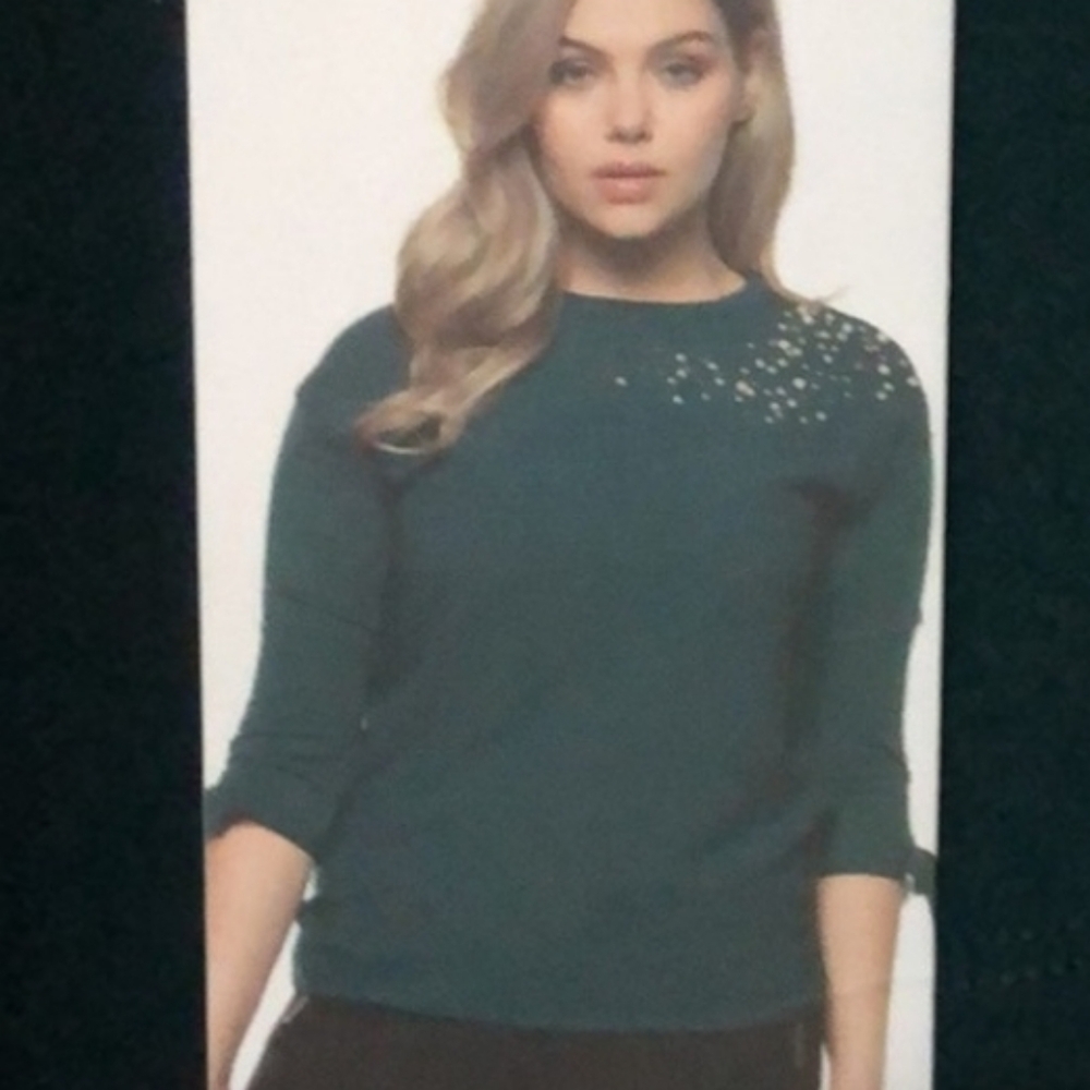 NWT Dark Green Top with Pearl Details